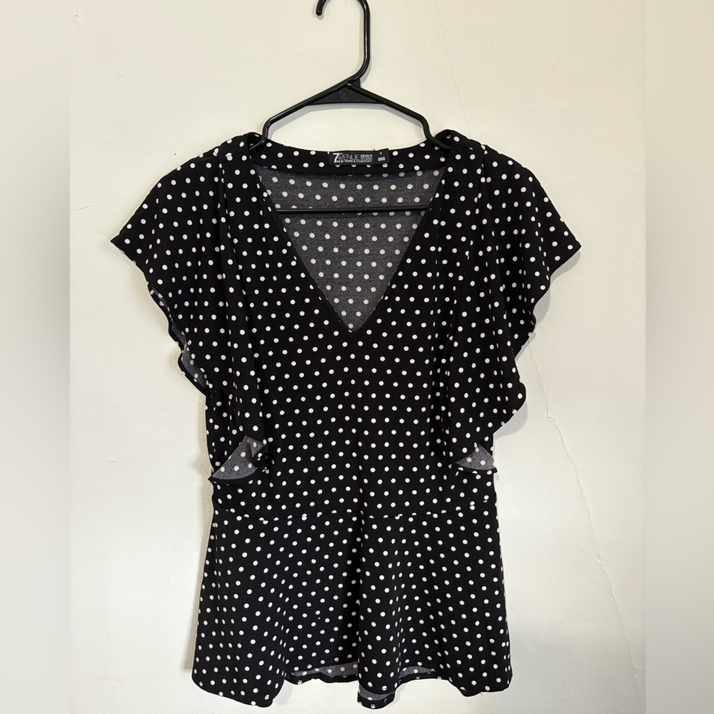 7th Avenue Design Studio New York & Company Black and White Polka Dot Blouse